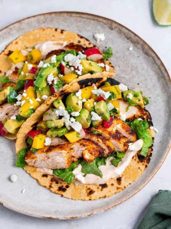 Shaved Chicken Tacos with Avocado Salsa