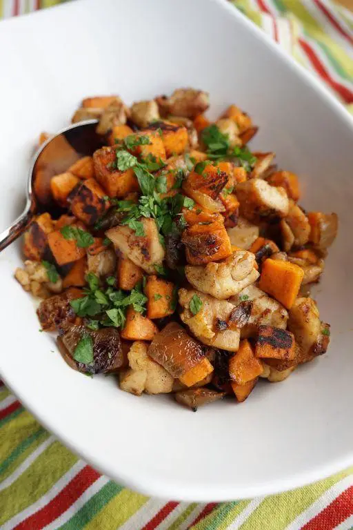 Shaved Chicken and Sweet Potato Hash