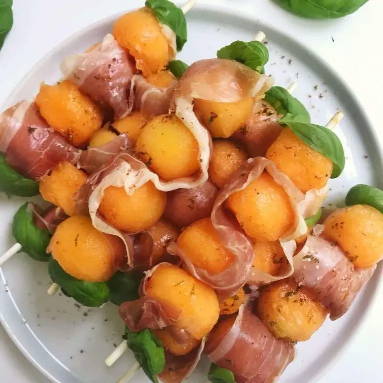 Spicy Melon Ball Skewers with Chili Lime Dressing
