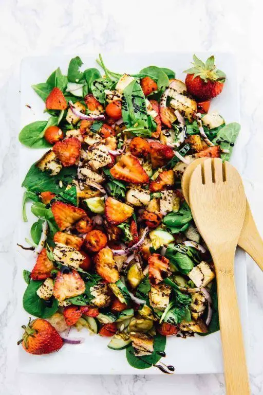 Strawberry and Spinach Panzanella Salad
