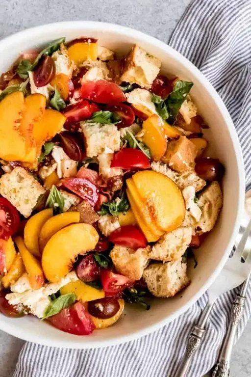 Summer Peach and Mozzarella Panzanella Salad