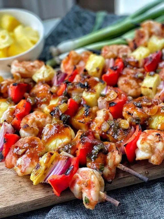 Sweet and Sour Shrimp Skewers with Vegetables