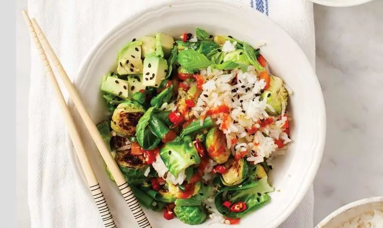 Thai Basil Brussel Sprouts with Coconut Rice