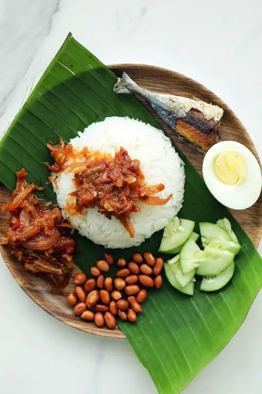 Traditional Nasi Lemak Wrapped in Banana Leaf