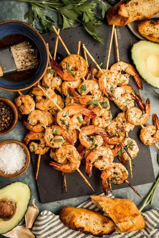 Traeger Grilled Shrimp Skewers with Garlic Butter