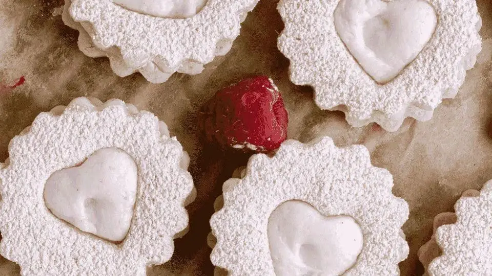 Vanilla Bean Heart Cookies with Raspberry Glaze