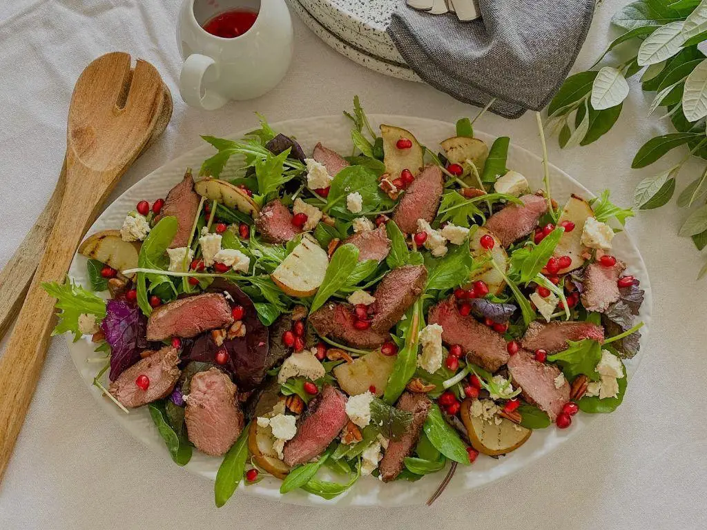 Venison Backstrap Salad with Pomegranate Vinaigrette
