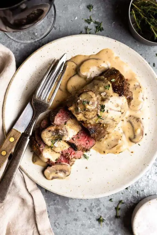 Venison Backstrap with Mushroom and Thyme Cream Sauce