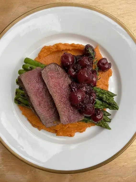 Venison Backstrap with a Cherry Port Sauce